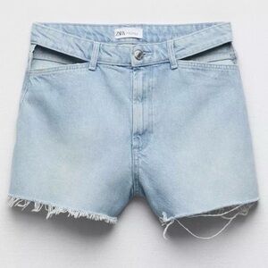Zara Hip Waist Cut Out Cotton Sky Blue Jean Denim Shorts